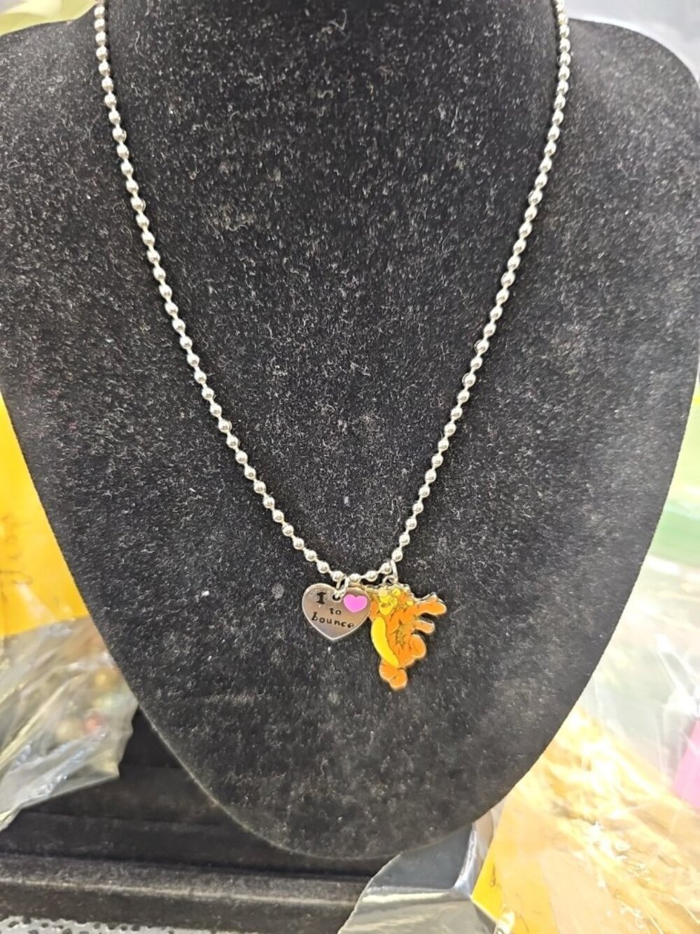 Necklace Disney AAi Tigger Heart I 💜 To Bounce Inscribed Bead Chain...